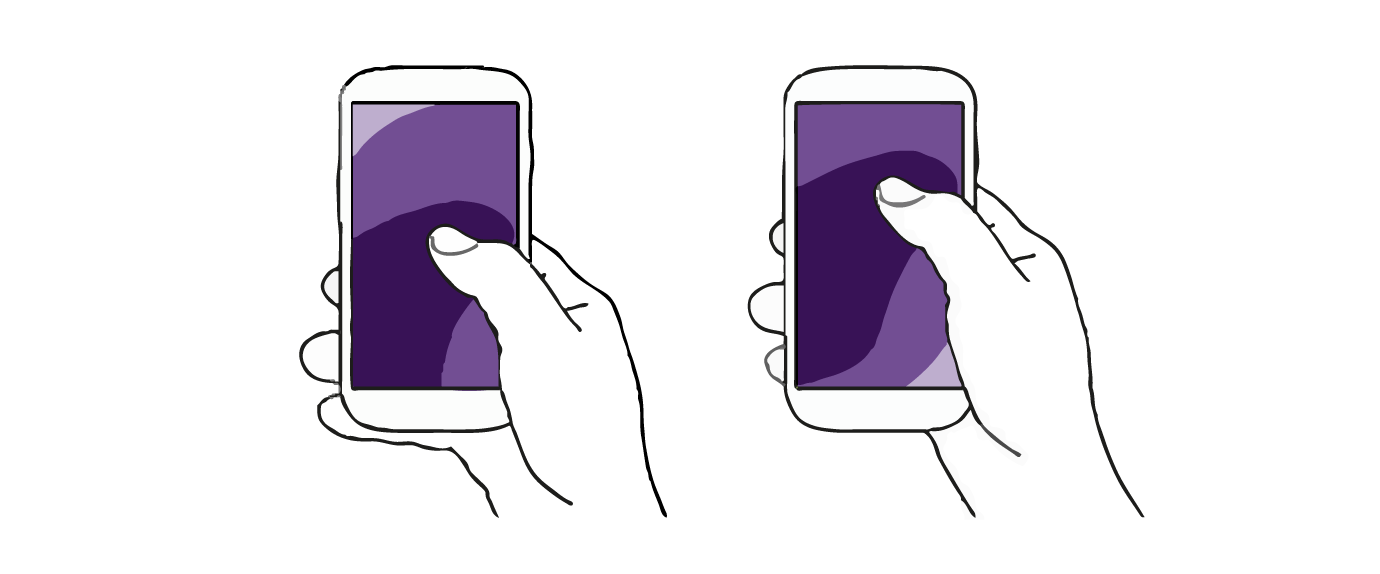 Regions on phone screens reachable with a thumb